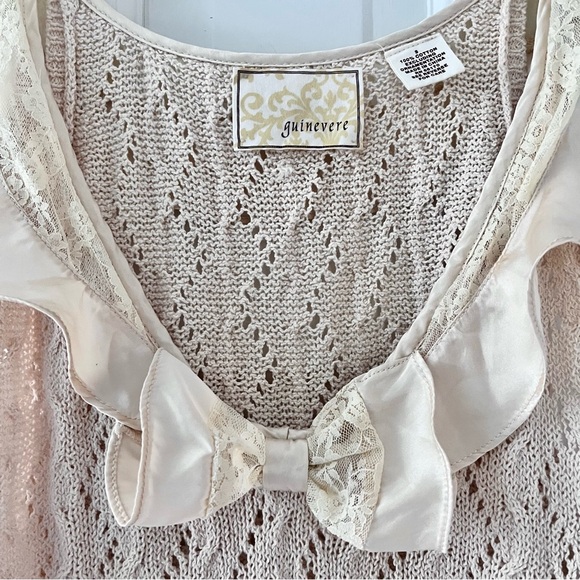 Vintage Guinevere Cotton/Lace Crochet Tank Top with Bow Detail - Picture 4 of 6